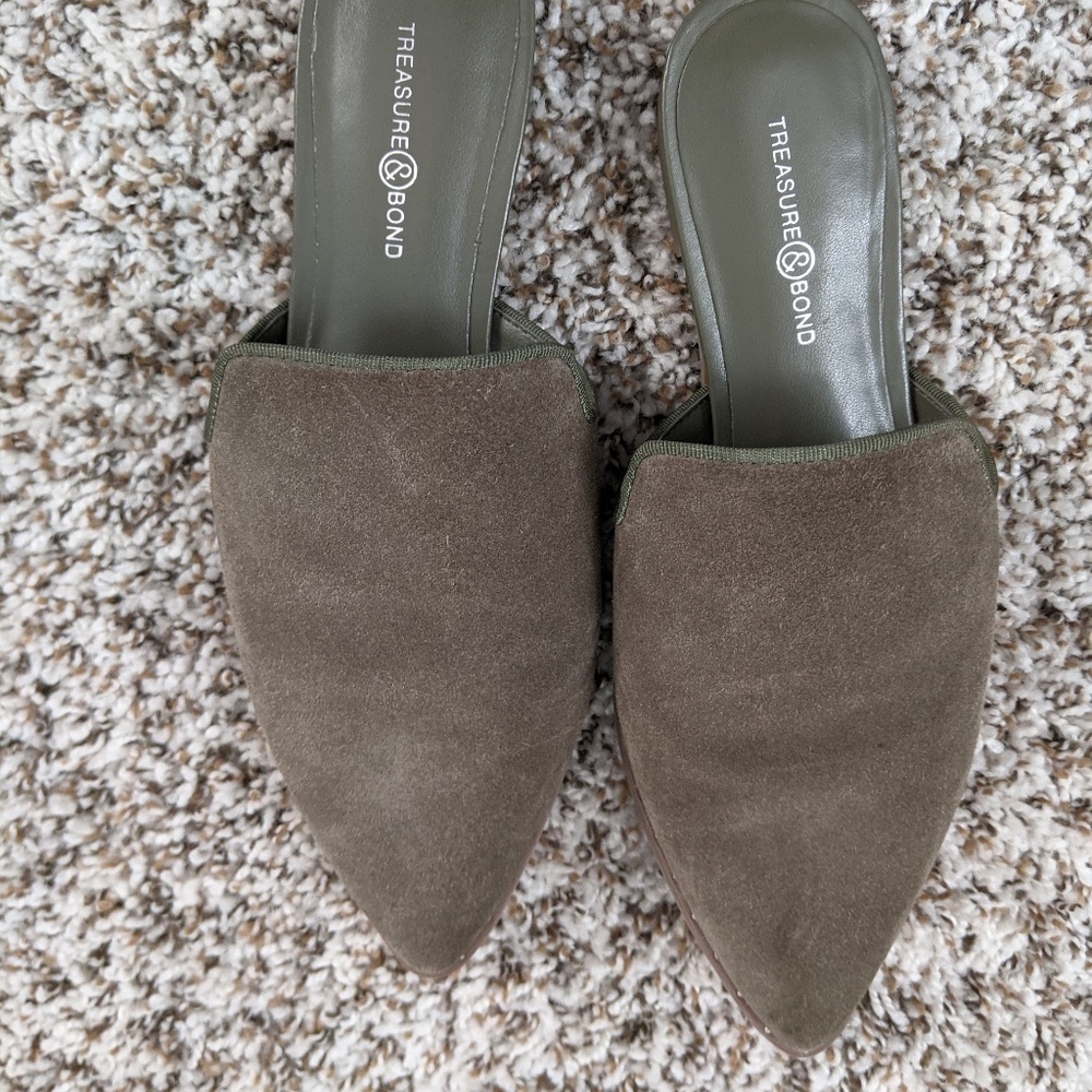Olive Suede Mules